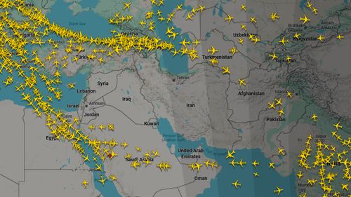 O mare parte a spațiului aerian din Orientul Mijlociu, gol după ce companiile aeriene au suspendat zborurile în urma atacurilor
