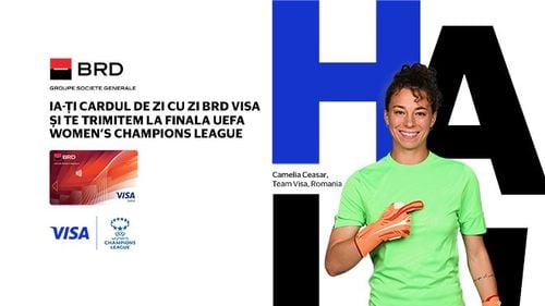 Ia-ți Cardul de Zi cu Zi BRD Visa și câștigă. Fă-ți Cardul de Zi cu Zi BRD Visa până pe 30.06 și ai șansa de a câștiga o experiență la finala UEFA Women’s Champions League sau un set de fotbal (P)