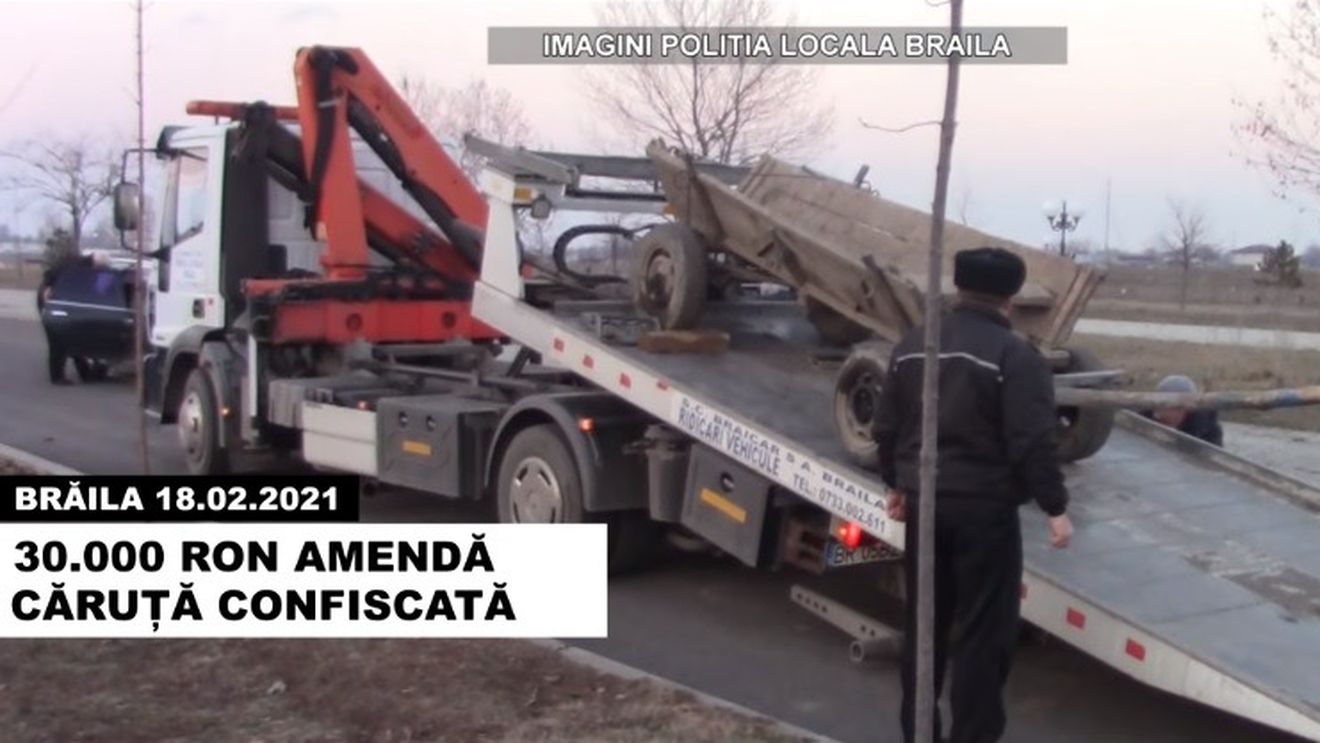 VIDEO Prima căruță și prima mașină confiscate în Brăila pentru transportul ilegal al gunoiului