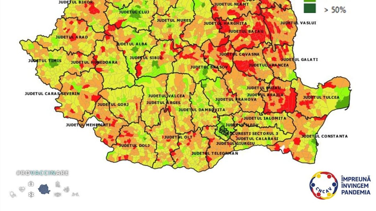 Top 10 localități în campania de vaccinare: clasamentul e condus de o comună timișeană, Cluj și Otopeni sunt orașele fruntașe