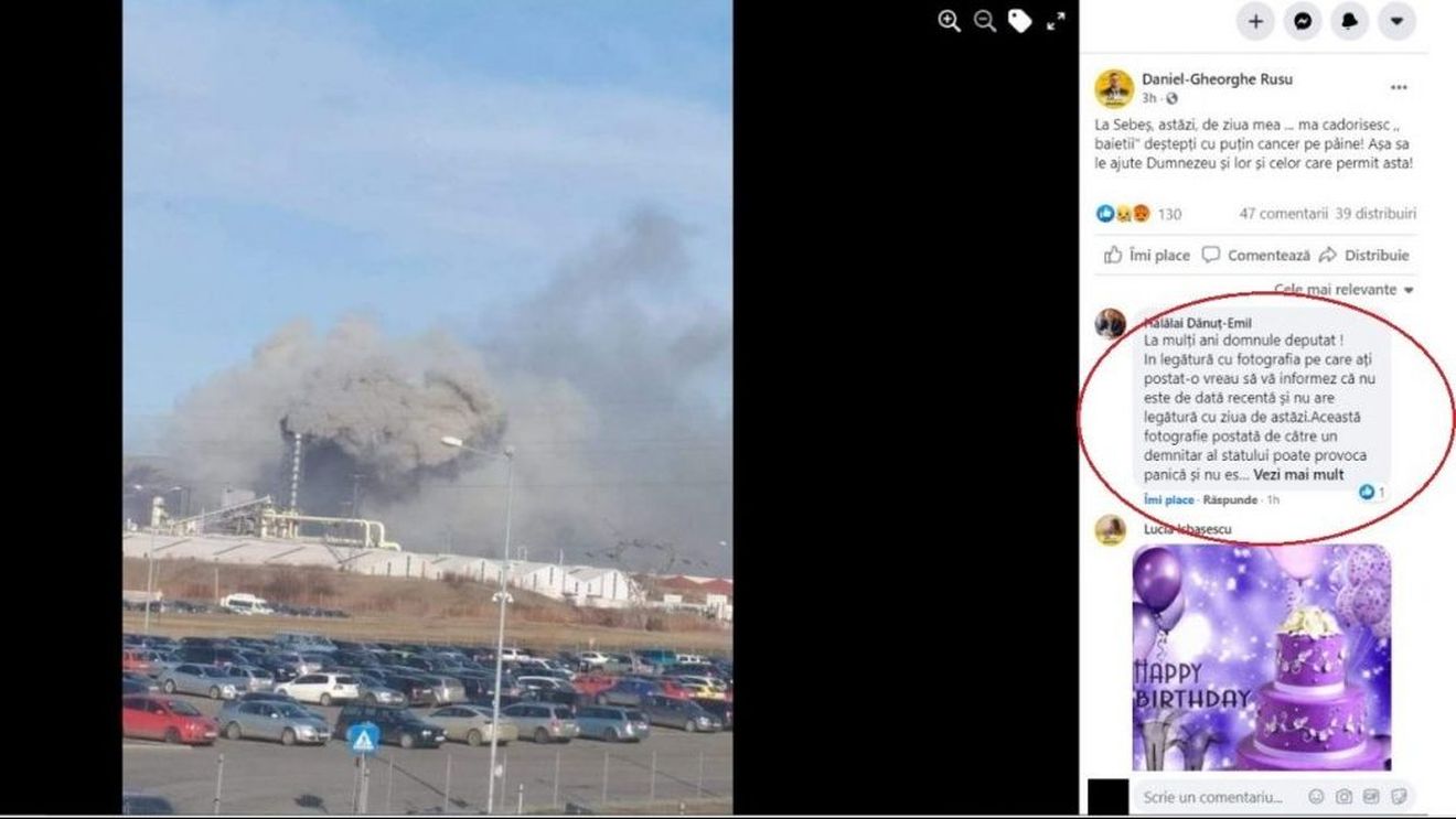 Deputatul AUR Daniel Rusu, fake-news pe Facebook cu o fotografie veche de la Kronospan Sebeș. Ce i-a răspuns șeful Gărzii de Mediu Alba