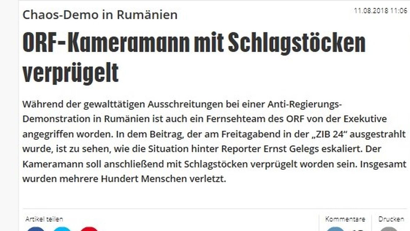 Cameramanul televiziunii publice din Austria, ORF, bătut cu bastoanele Jandarmeriei în România. Clubul de presă din Austria cere o anchetă urgentă Ministrului de Interne Carmen Dan
