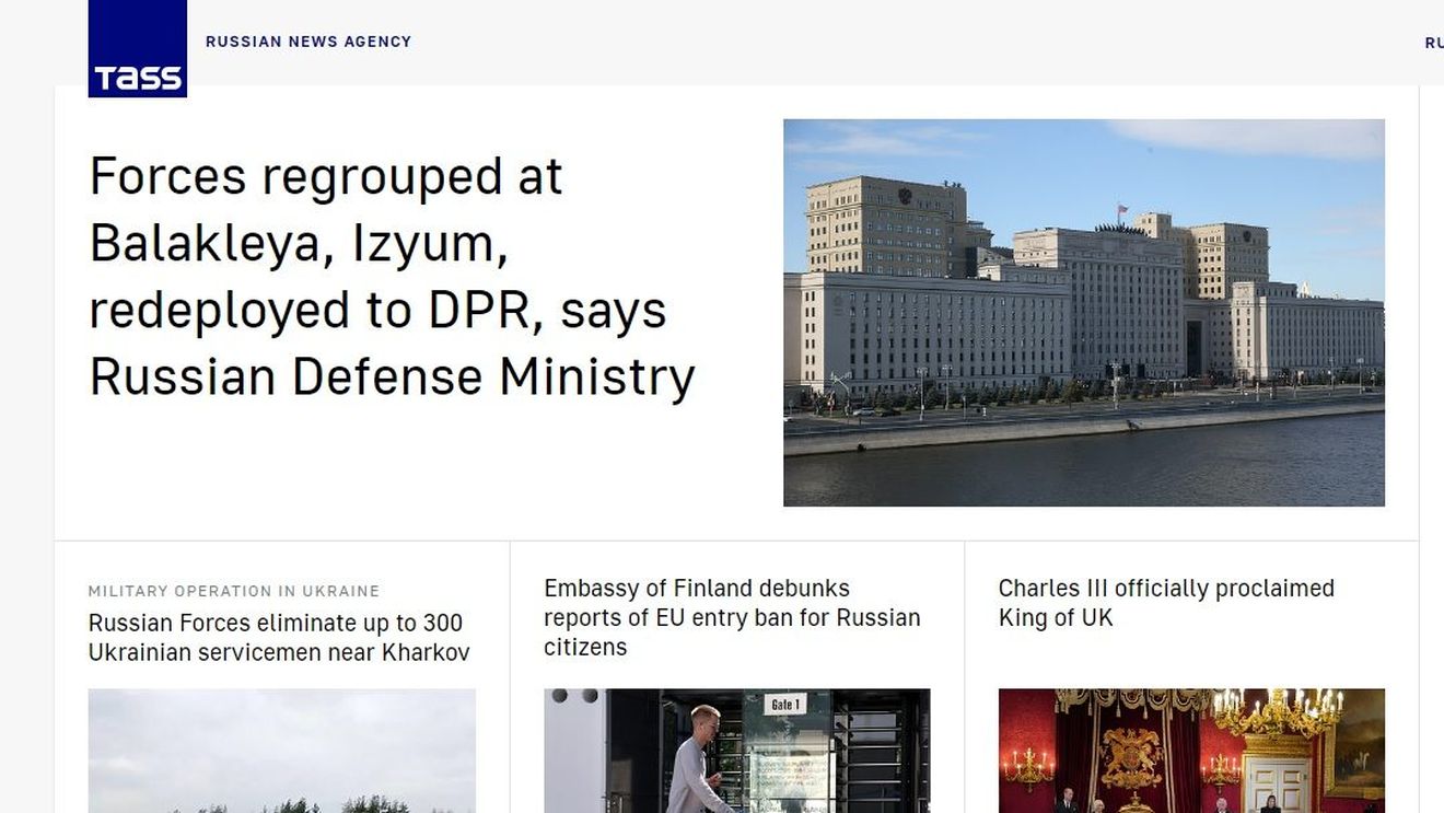 Înfrângerea rușilor în Harkov și retragerea lor în Donețk, marcate de propaganda de stat a Kremlinului în deschiderea agenției de știri TASS