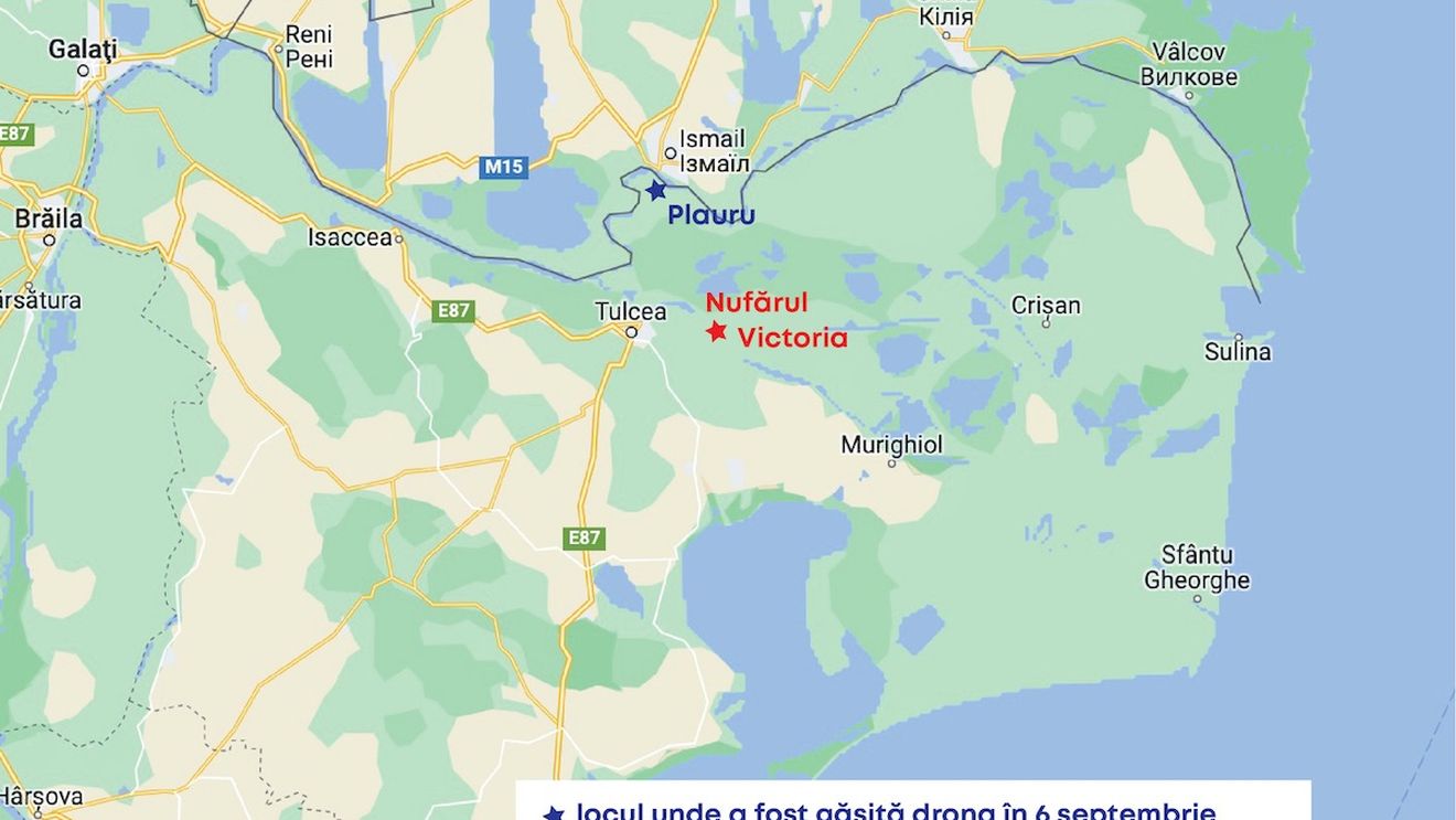 Debris that could be from a new drone crash in Romania discovered in the area of Nufărul and Victoria / The site is 20 km inland from Ismail