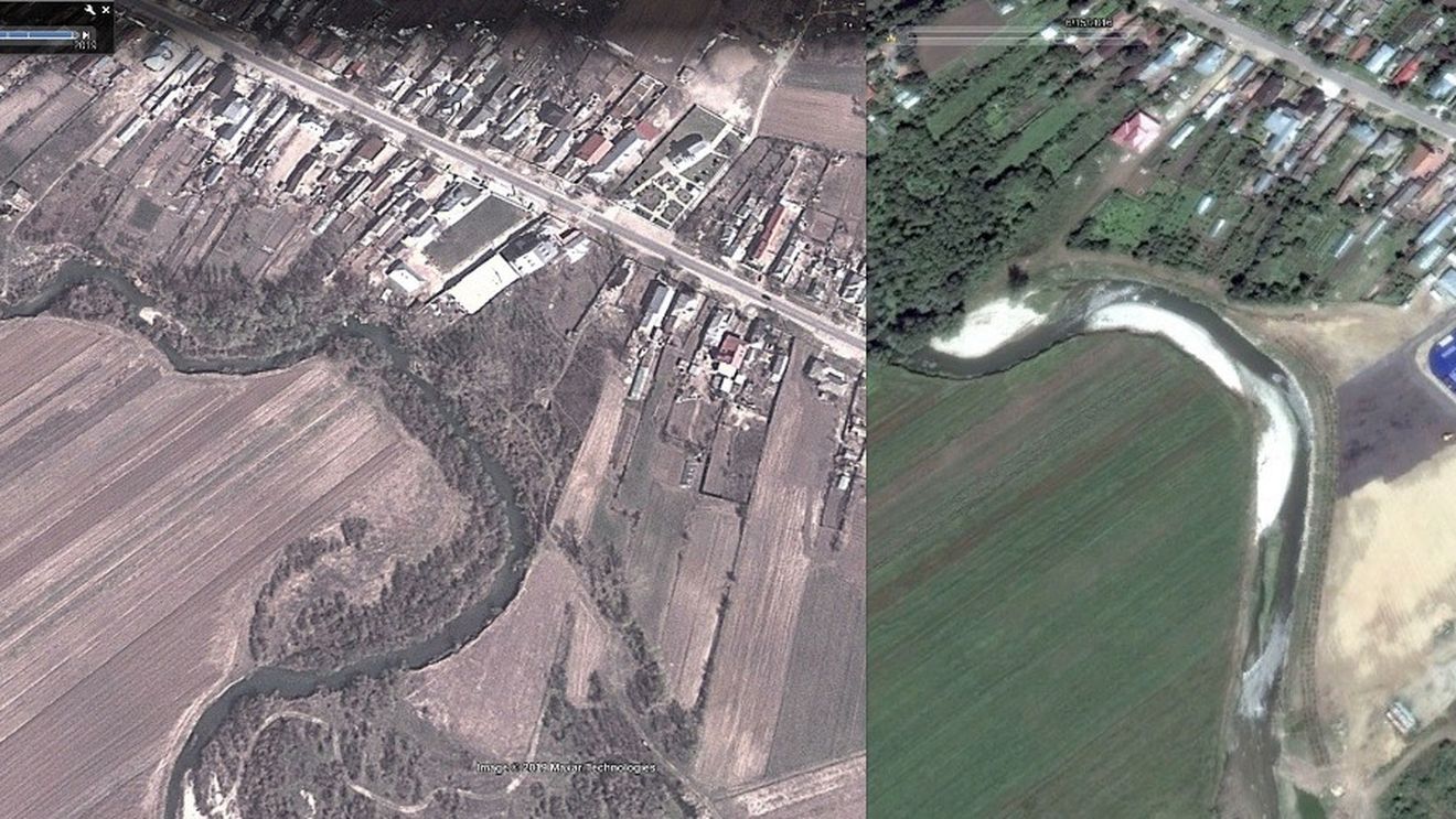 Giurgiu: Râul Neajlov, mutat cu 100 de metri pentru a face loc piscinei unui restaurant. Organizația USR din comună prezintă imagini din satelit, primarul și patronul susțin că nu știu nimic