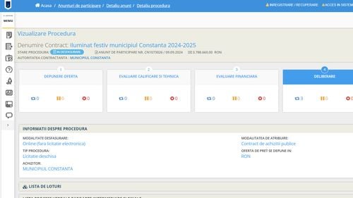 Se montează beculețele de Crăciun la Constanța, deși licitația nu a fost finalizată în sistemul de achiziții publice