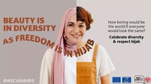 O campanie europeană care sărbătorește „bucuria” și „libertatea” de a purta vălul islamic a fost anulată după obiecții vehemente din partea Franței