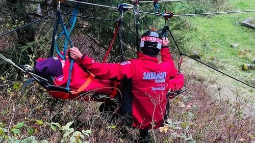 Un parapantist rămas agăţat într-un copac și a fost recuperat de către salvamontiştii din Hunedoara/ Bărbatul a fost predat unui echipaj medical