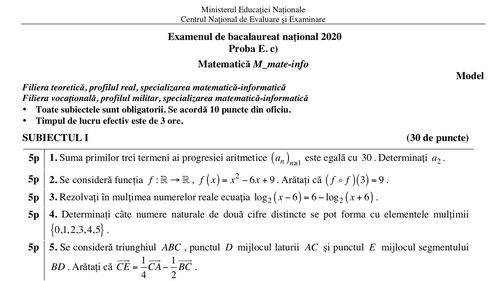 BAC 2020 Modele de subiecte pentru Bacalaureat au fost publicate de Ministerul Educației: descarcă modele de teste de Matematică, Română, Istorie