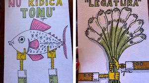 Povestea tânărului din Iași care desenează caricaturi printr-o lupă, fiind aproape orb/ În desenele sale, personajele au ochii închiși sau cu probleme