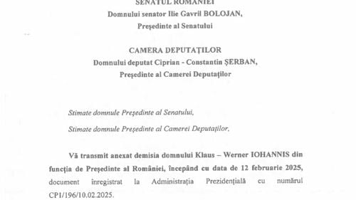 DOCUMENT ”Eu, Klaus Werner Iohannis, demisionez”. Cum arată demisia de trei rânduri și 20 de cuvinte înaintată de Klaus Iohannis luni