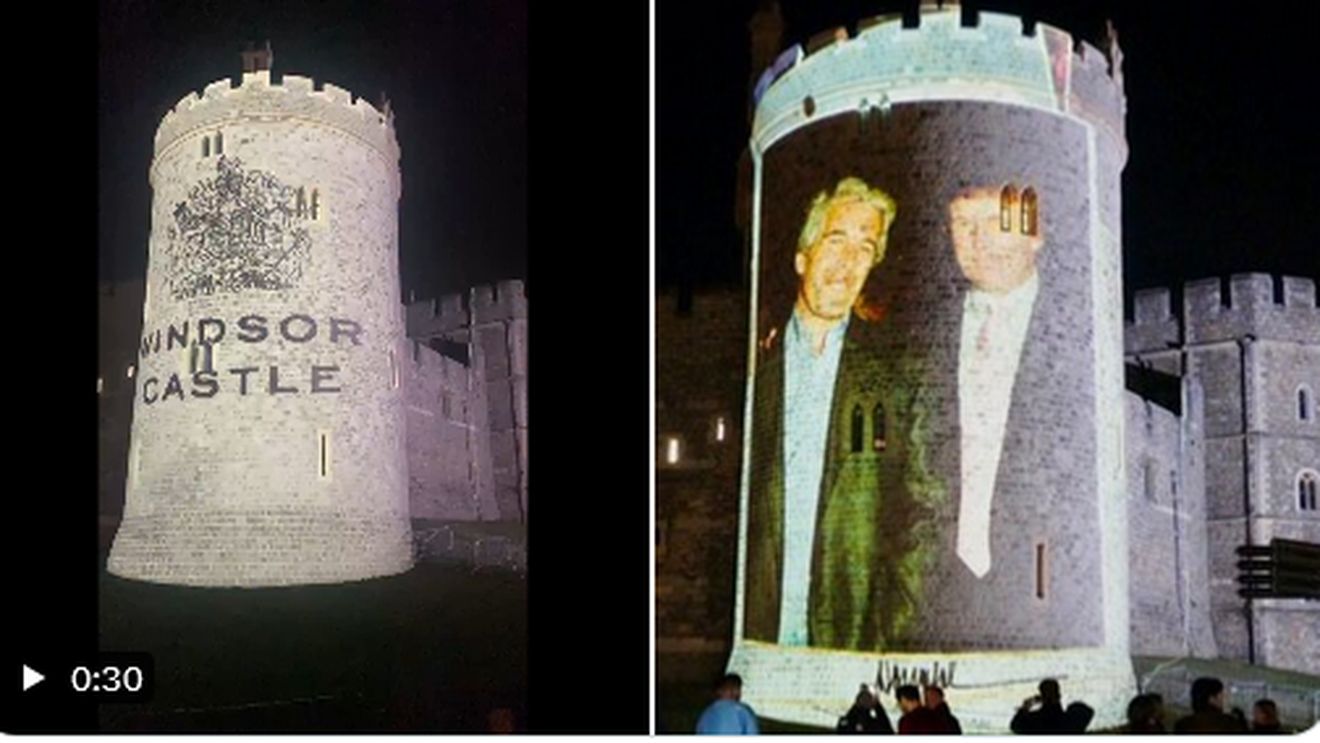 Imagini cu Trump și Jeffrey Epstein, condamnat pentru pedofilie, proiectate marți seara pe zidurile Castelului Windosr, în ajunul vizitei istorice a președintelui SUA în Marea Britanie