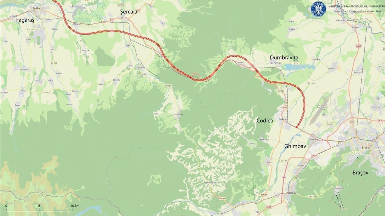 Costul pentru construcția autostrăzii dintre Brașov și Făgăraș a scăzut cu peste 2 miliarde de lei / S-au făcut unele modificări ale proiectului / Valoarea totală a investiției este acum estimată la aproximativ 7,6 miliarde de lei fără TVA
