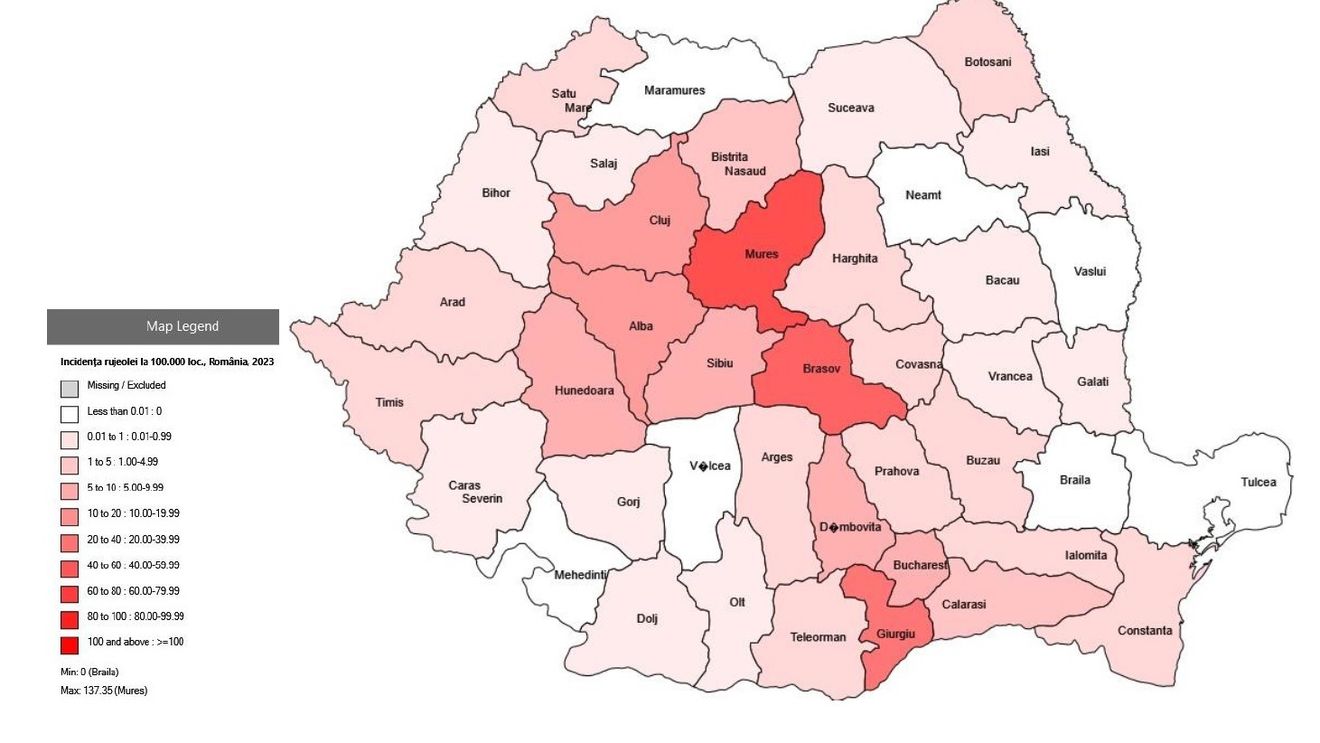 Încă 445 de cazuri de rujeolă confirmate în ultima săptămână, adică 18% din îmbolnăvirile din tot anul 2023 / Mureș și Brașov înregistrează jumătate din cazurile din toată țara / Epidemia s-a extins în 34 de județe și municipiul București - Hartă
