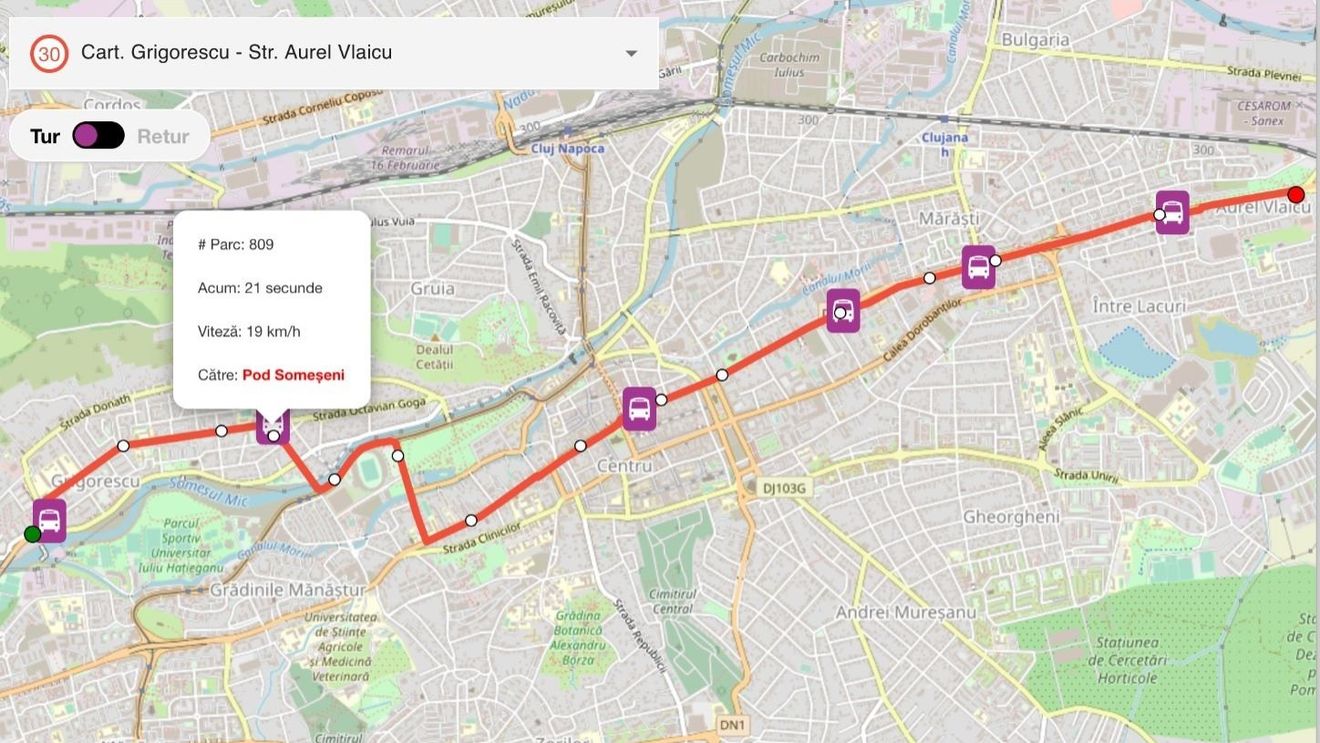 Digitalizarea în transporturi: Compania de Transport Public din Cluj-Napoca lansează o hartă live cu rute și poziția în timp real a vehiculelor