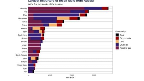 „Finanțarea războiului lui Putin”: Cei mai mari importatori de combustibili fosili din Rusia sunt Germania, Italia, China și Olanda (ONG)