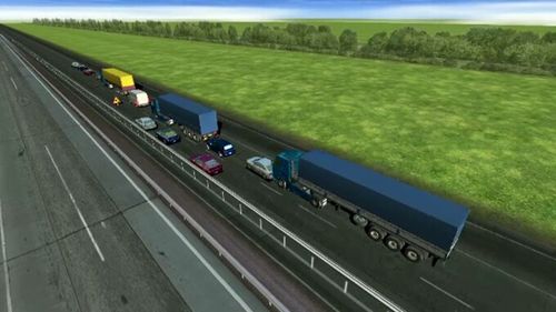 ANIMAȚIE. Cum a ajuns o mașină să fie strivită de două camioane, pe A1. Șoferul TIR-ului din spate nu era atent la drum