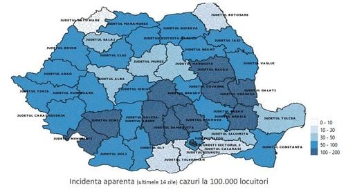 DOCUMENT Trendul epidemiei COVID-19, descendent în ultima săptămână în 10 județe. În București evoluția este în continuare ascendentă