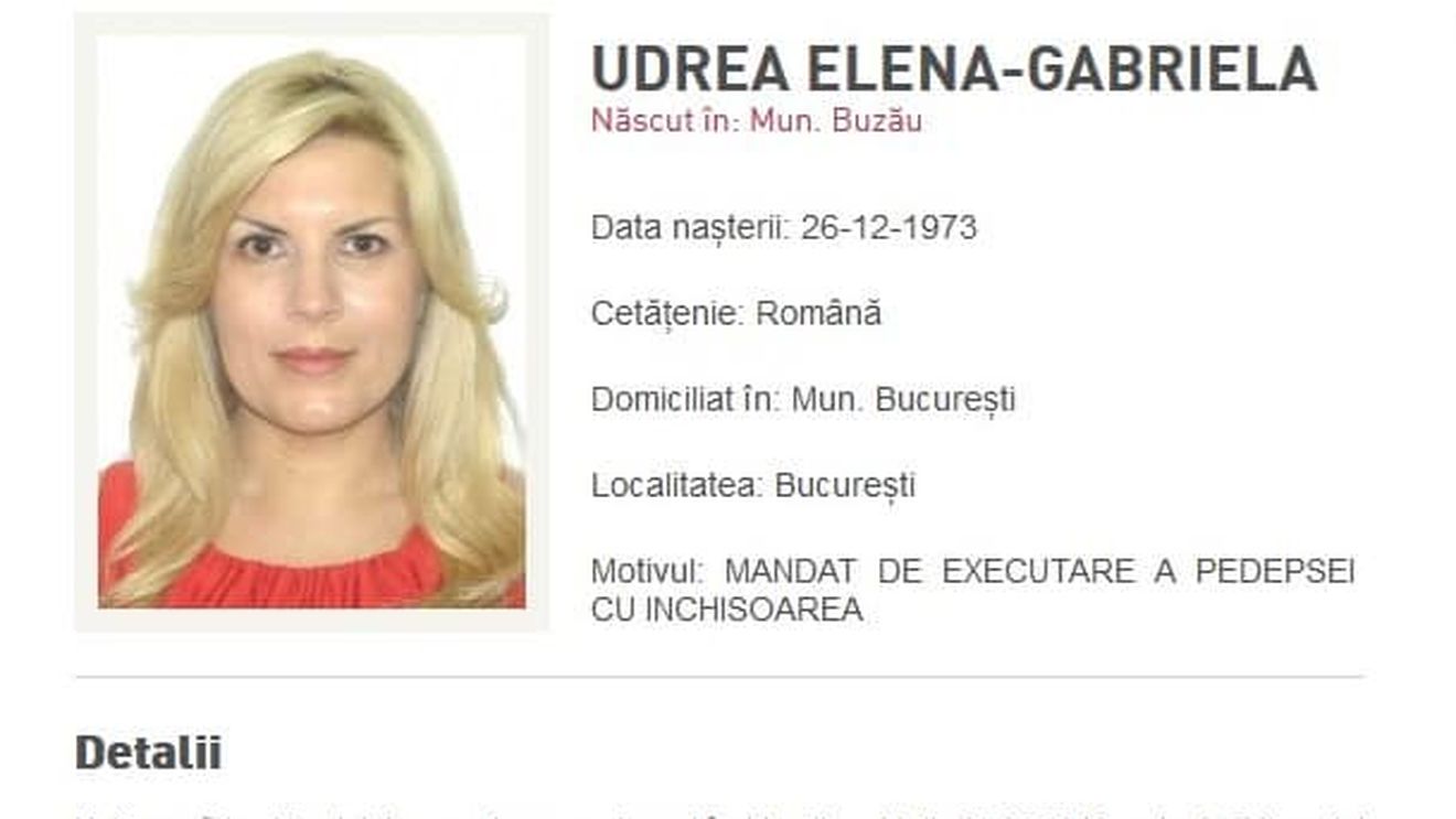 Elena Udrea, pe siteul Poliției Române la secțiunea persoane urmărite
