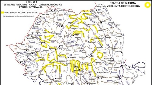 Atenţionare Cod galben hidrologic vizând bazinele hidrografice a 21 de râuri, în contextul ploilor anunţate de meteorologi pentru orele următoare