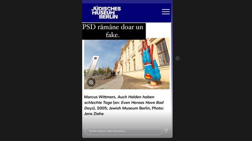 Statuia lui Superman căzut în cap, adusă de PSD în Parlament la votul moțiunii de cenzură, inspirată dintr-o operă creată în 2005, expusă la Muzeul Evreiesc Berlin / Cîțu: „PSD rămâne doar un fake”