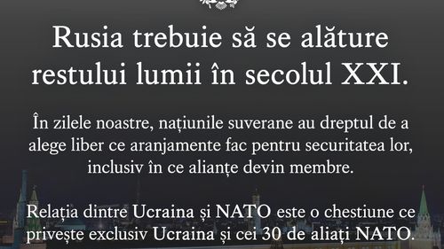 Ambasada SUA la București: Relația dintre Ucraina și NATO este o chestiune ce privește exclusiv Ucraina și cei 30 de aliați NATO. Rusia nu are niciun cuvânt de spus pe acest subiect!