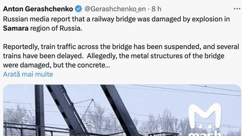 Explozie pe un pod de cale ferată din Rusia, traficul feroviar este perturbat