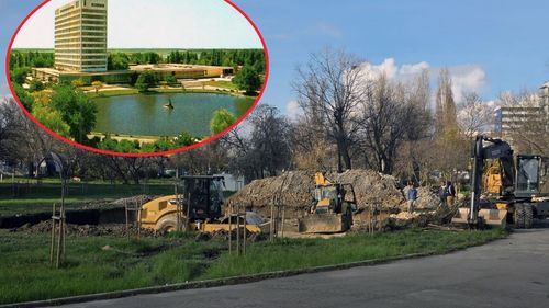 VIDEO Se construiește o clădire în mijlocul fostului ”lac” al Hotelului Perla din Mamaia, acum spațiu verde