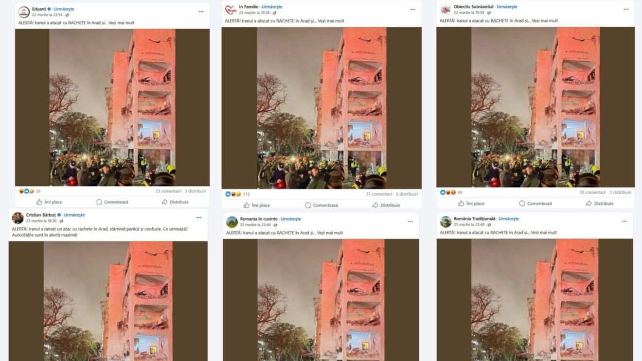 EXCLUSIV O rețea de site-uri care operează mai multe pagini de Facebook, cu peste 4 milioane de urmăritori, răspândește fake-uri panicarde despre războiul din Iran și narațiunile Rusiei / Sute de articole cu titluri manipulatoare, fără autori sau date de contact