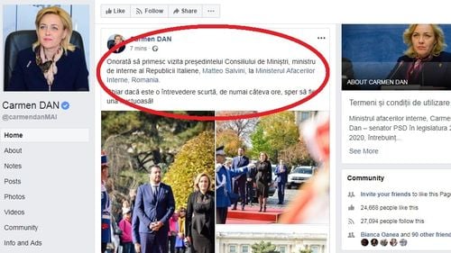 Carmen Dan, gafă diplomatică: l-a confundat pe ministrul de Interne Matteo Salvini cu premierul Italiei, Giuseppe Conte