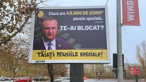 FOTO Protest Declic la Guvern pentru tăierea pensiilor speciale / Panouri publicitare cu mesajul „Ciucă are 43.000 de euro pensie specială”, amplasate în București și pe DN1