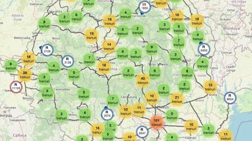 Harta trenurilor: Poate fi urmărită în timp real poziţia trenurilor aflate în circulaţie / Garniturile sunt indicate pe o hartă care include și date privind eventuale întârzieri faţă de graficul programat