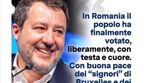 Liderul italian de extremă dreapta, Matteo Salvini, salută victoria lui Simion: ”România a votat în sfârșit, liber, cu capul și cu inima” / Îi cheamă pe românii din Italia să se înscrie în partidul Lega / Simion îi răspunde: ”Mulțumesc, Căpitane!”