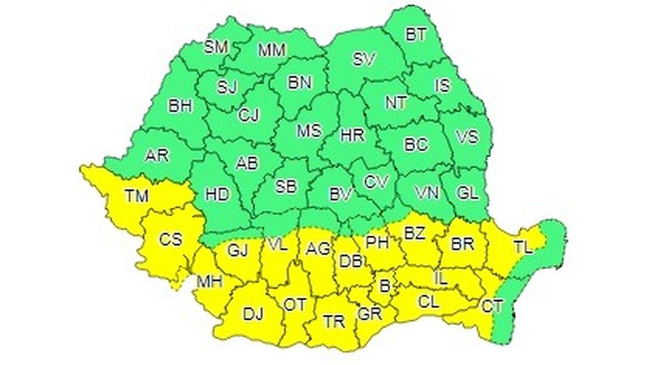 Cod galben de caniculă în tot sudul României până miercuri, temperaturi de 38 de grade