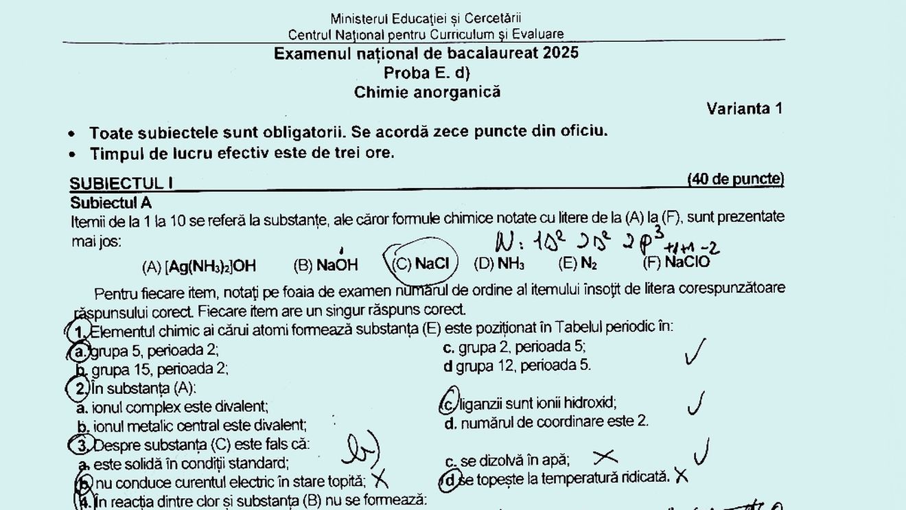 Subiecte Chimie anorganică – BAC 2025