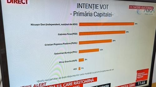 Sondaj de casă prezentat de Antena 3: Nicușor Dan 34%, Gabriela Firea 29%, Piedone 20%, Sebastian Burduja 12% / Piedone, prăbușit în sondajul realizat de casa de sondare apropiată de familia Voiculescu, Firea urcă pe locul doi